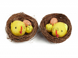 Декор с цыплятами в гнезде из 2-х штук 7см желто-коричневый